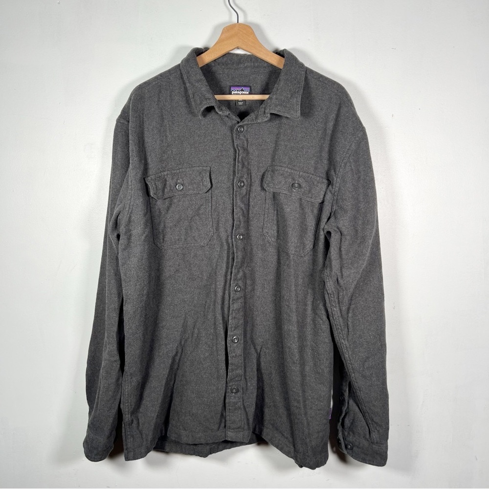 Patagonia Organic Cotton Charcoal Gray Outdoors Hiking Flannel Shirt XXL